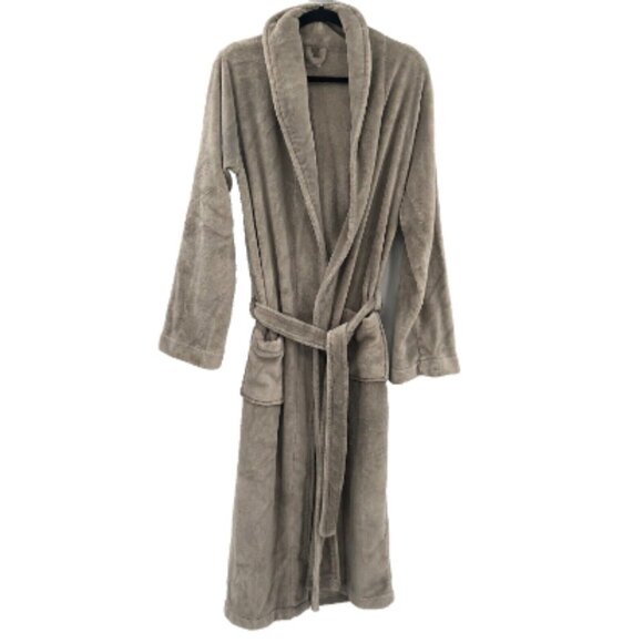 RESTORATION HARDWARE Luxury Plush Long Robe Bathrobe Taupe M Pockets Lounge RH